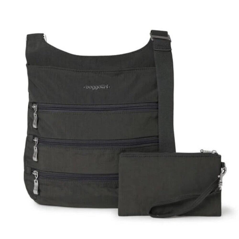 Baggallini Women's Big Zipper Bagg With RFID and Wristlet in Charcoal Gray